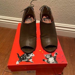 Bp. heeled peeptoe booties with faux lace tie on back size 6